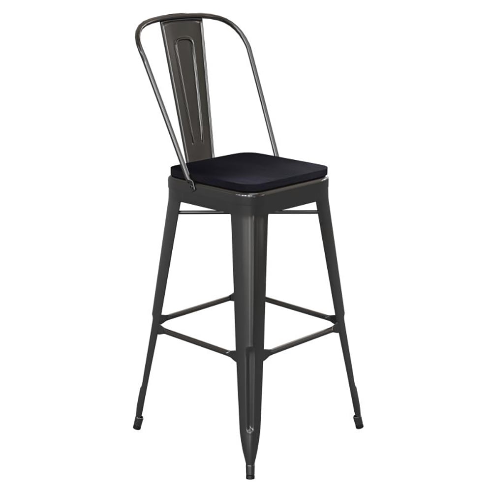 916-CH3132030GBBKPL Bar Height Bar Stool w/Removable Back and Wood Seat - Steel, Black