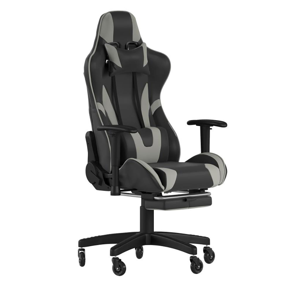 916-CH187230GYRLBGG Swivel Gaming Chair - LeatherSoft Back & Seat, Black/Gray