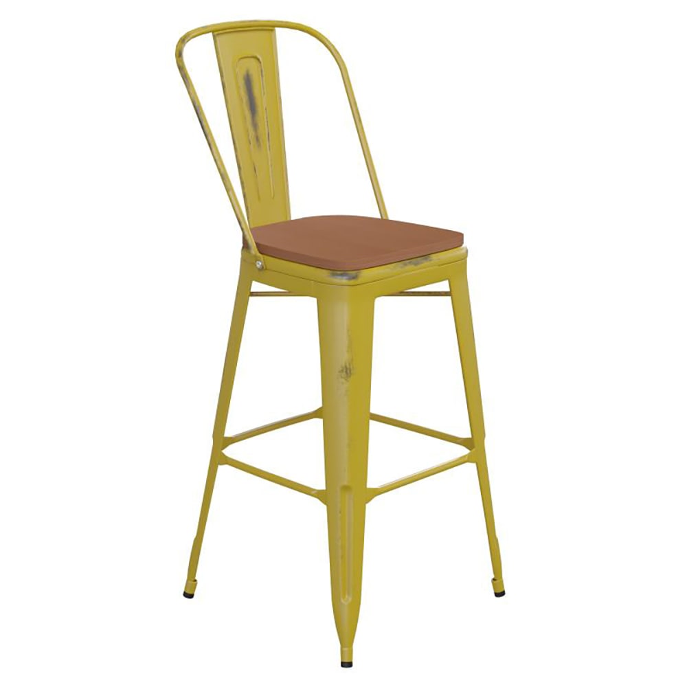 916-ET353430YLPL1TGG Counter Height Bar Stool w/ Curved Back & 30" Wood Seat, Yellow