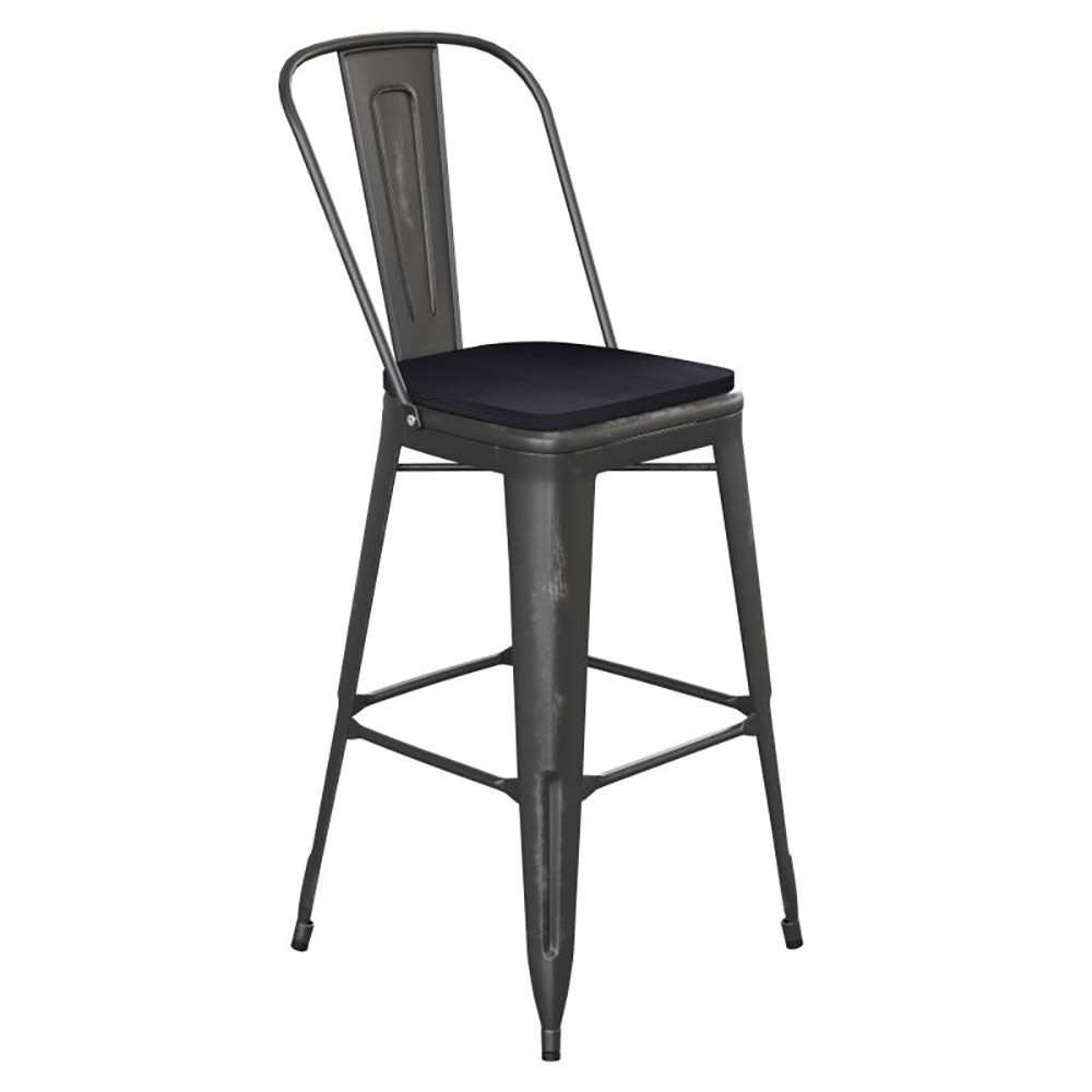 916-ET353430BKPL1BGG Counter Height Bar Stool w/ Curved Back & 30" Wood Seat, Black