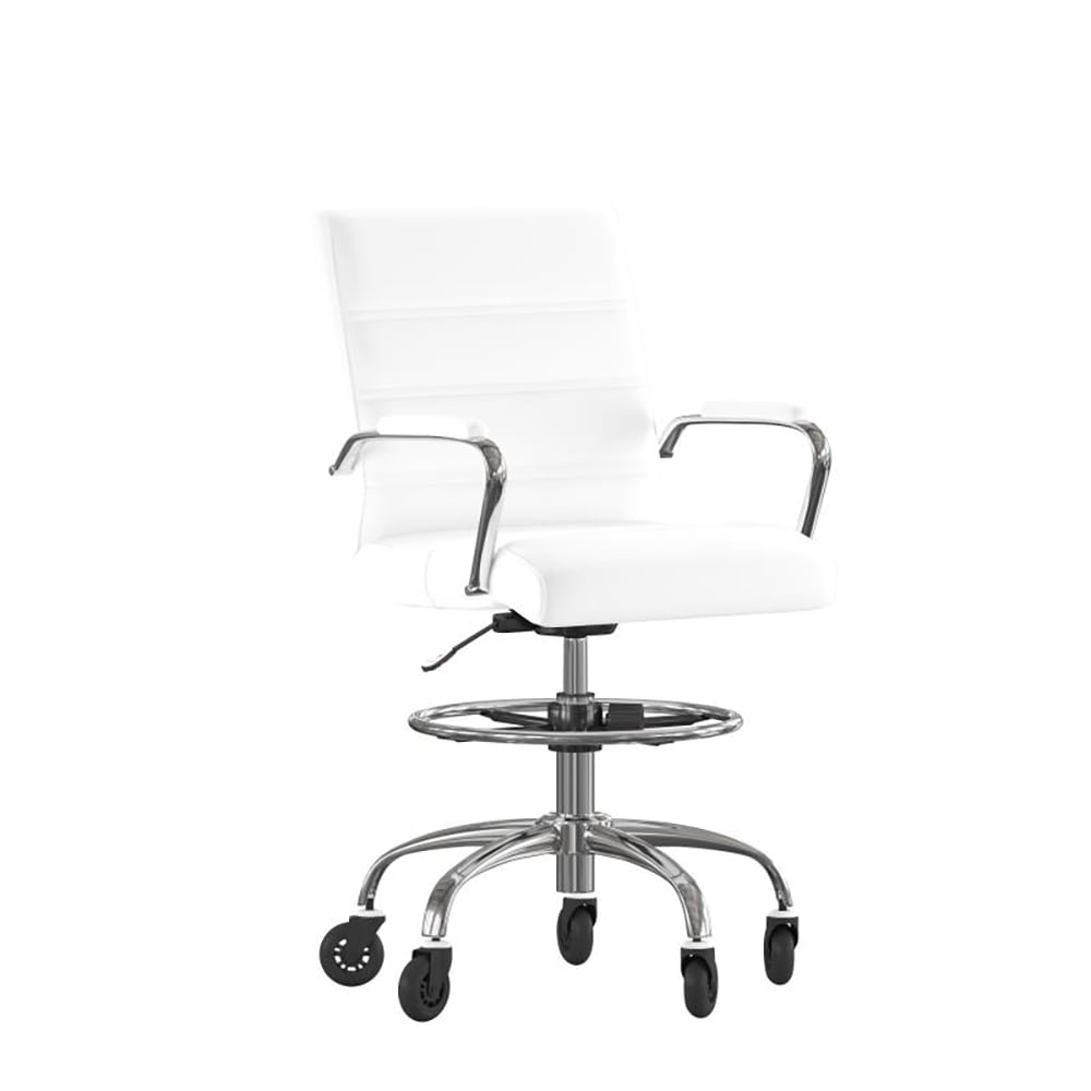 916-GO2286BWHRLBGG Swivel Office Chair w/ Mid Back - White LeatherSoft Upholstery, Chrome