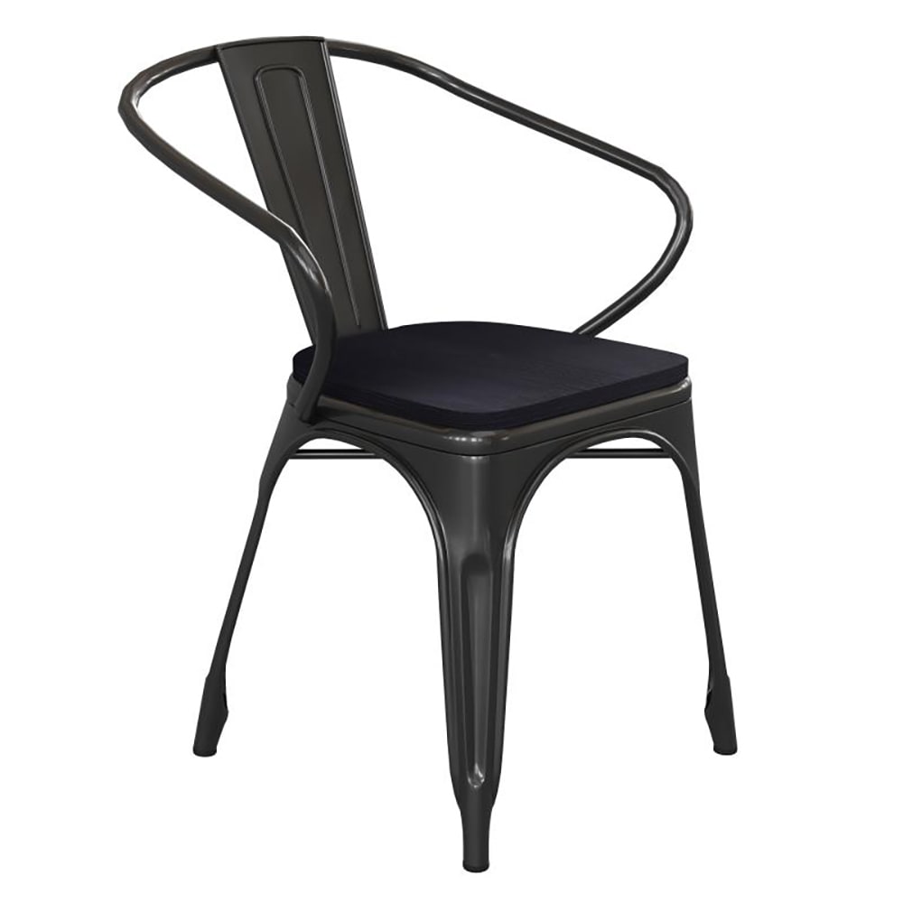 916-CH31270BKPL1BGG Stacking Armchair w/ Vertical Slat Back & Wood Seat - Steel, Black