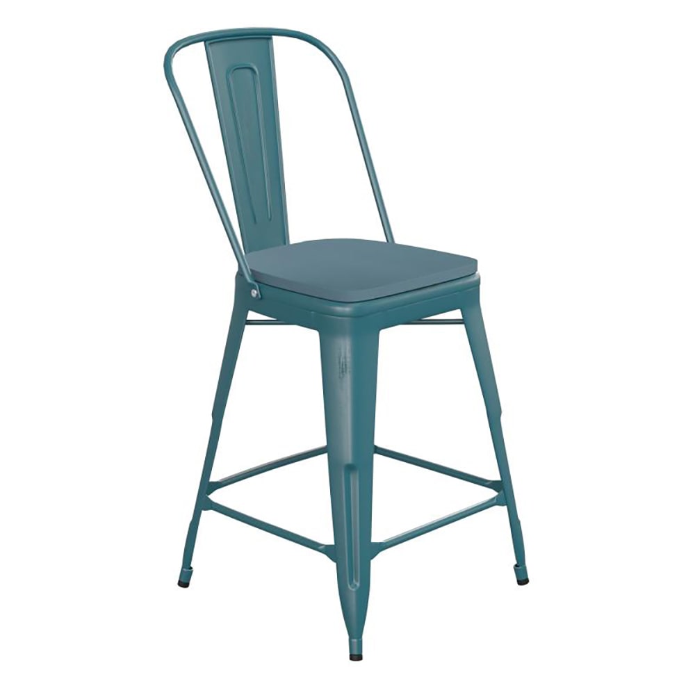 916-ET353424KBPL1CGG Counter Height Bar Stool w/ Curved Back & 24" Wood Seat, High Kelly...