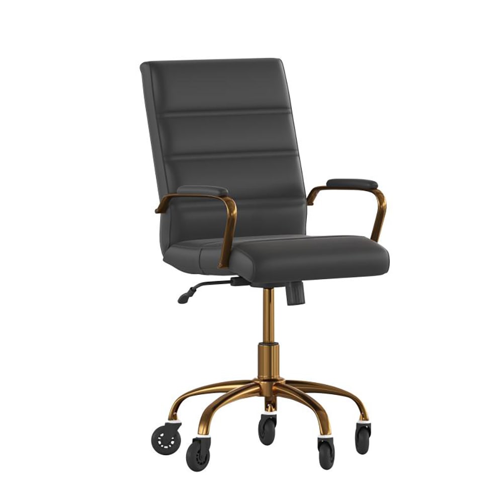 916-GO2286MBKGLDRLB Swivel Office Chair w/ Mid Back - Black LeatherSoft Upholstery, Gold
