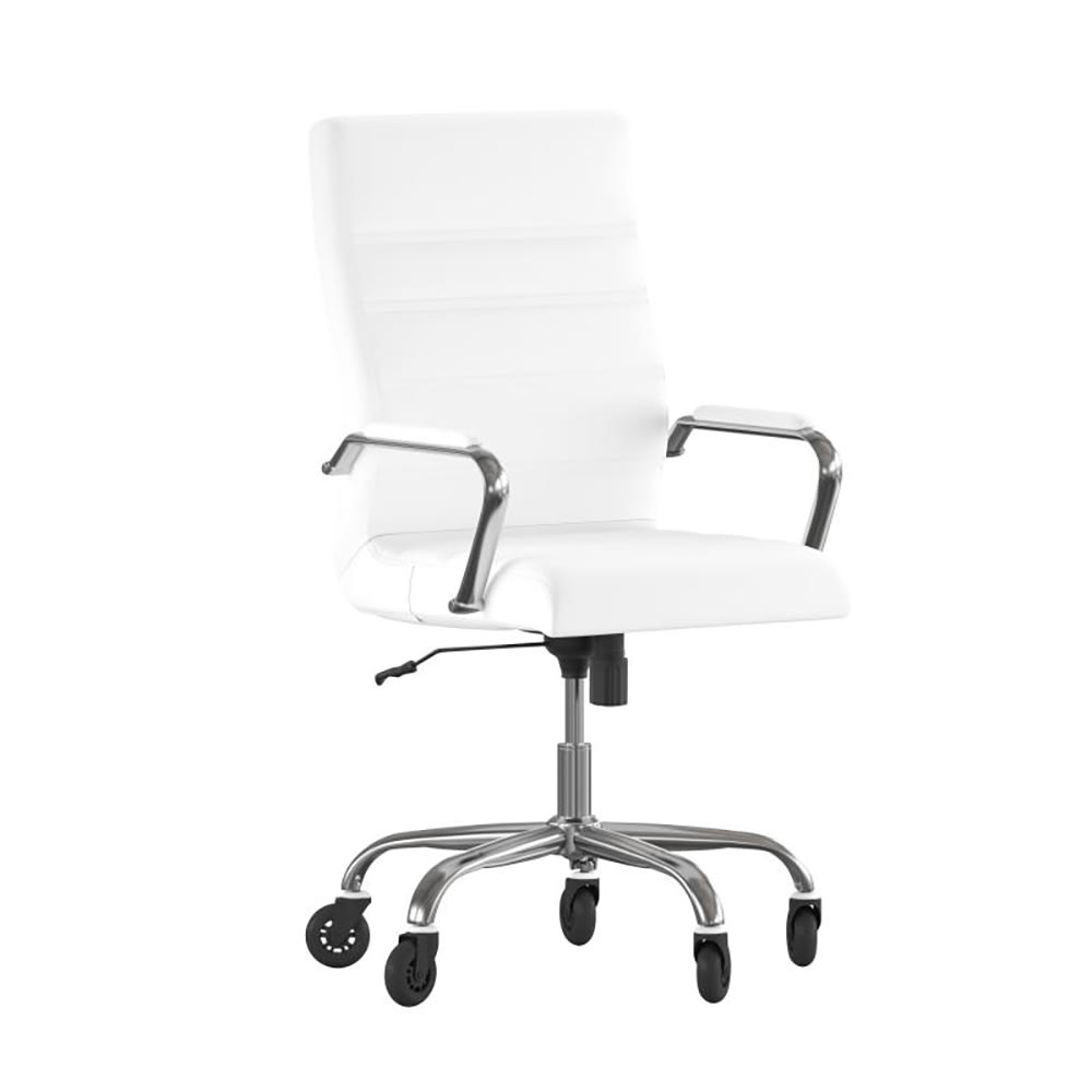 916-GO2286HWHRLBGG Swivel Office Chair w/ High Back - White LeatherSoft Upholstery, Chrome