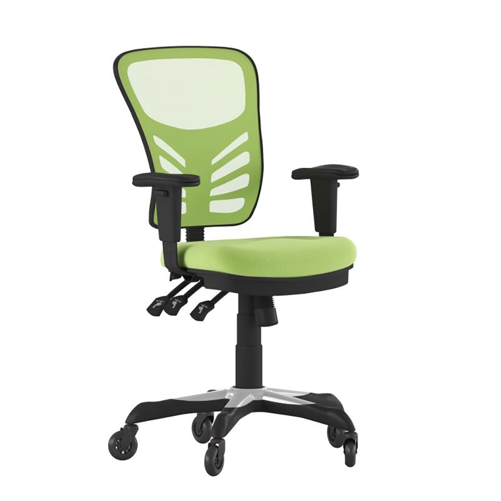 916-HL0001GNRLBGG Swivel Office Chair w/ Mid Back & Roller Wheels - Green Mesh Back & Sea...