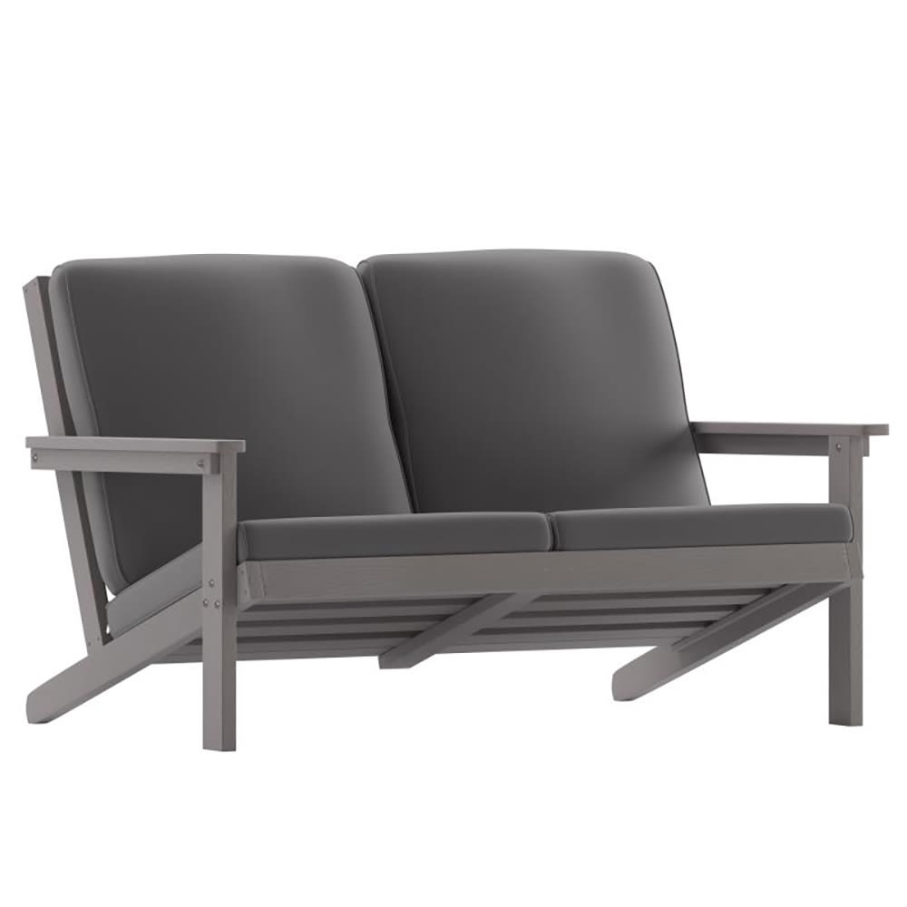 916-JJC14022GYGG Outdoor Adirondack Patio Loveseat - Gray Cushions w/ Gray Resin Frame