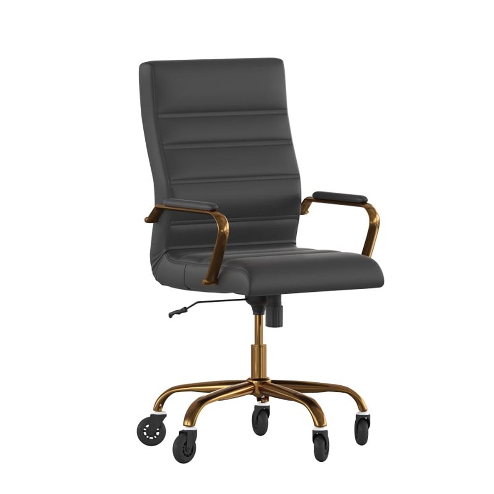 916-GO2286HBKGLDRLB Swivel Office Chair w/ High Back - Black LeatherSoft Upholstery, Gold