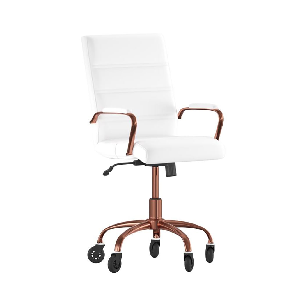 916-GO2286MWHRSGLDR Swivel Office Chair w/ High Back - White LeatherSoft Upholstery, Rose Gold