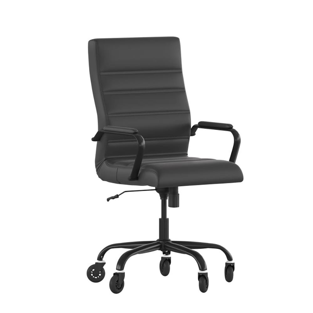 916-GO2286HBKBKRLBGG Swivel Office Chair w/ High Back - Black LeatherSoft Upholstery, Black