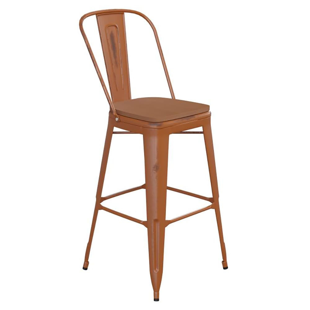 916-ET353430ORPL1TGG Counter Height Bar Stool w/ Curved Back & 30" Wood Seat, Orange