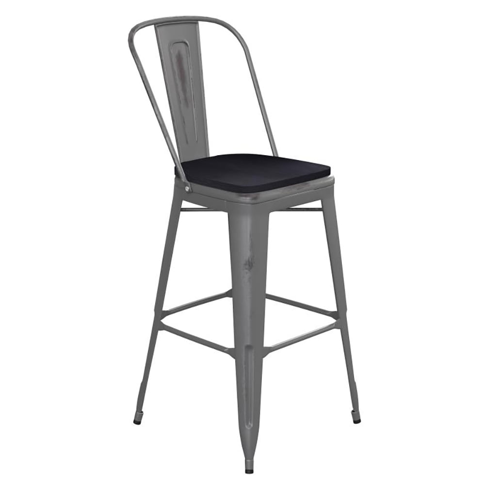 916-XUDGTP001B30PL1B Counter Height Stool w/ 30" Black Wood Seat - Steel, Gray