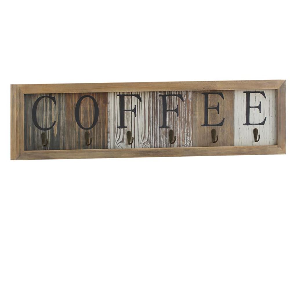 916-HFKHDG8642315GG Wall Mount Coffee Mug Rack Organizer, 31 1/2" x 7 1/4", Pine Wood,...