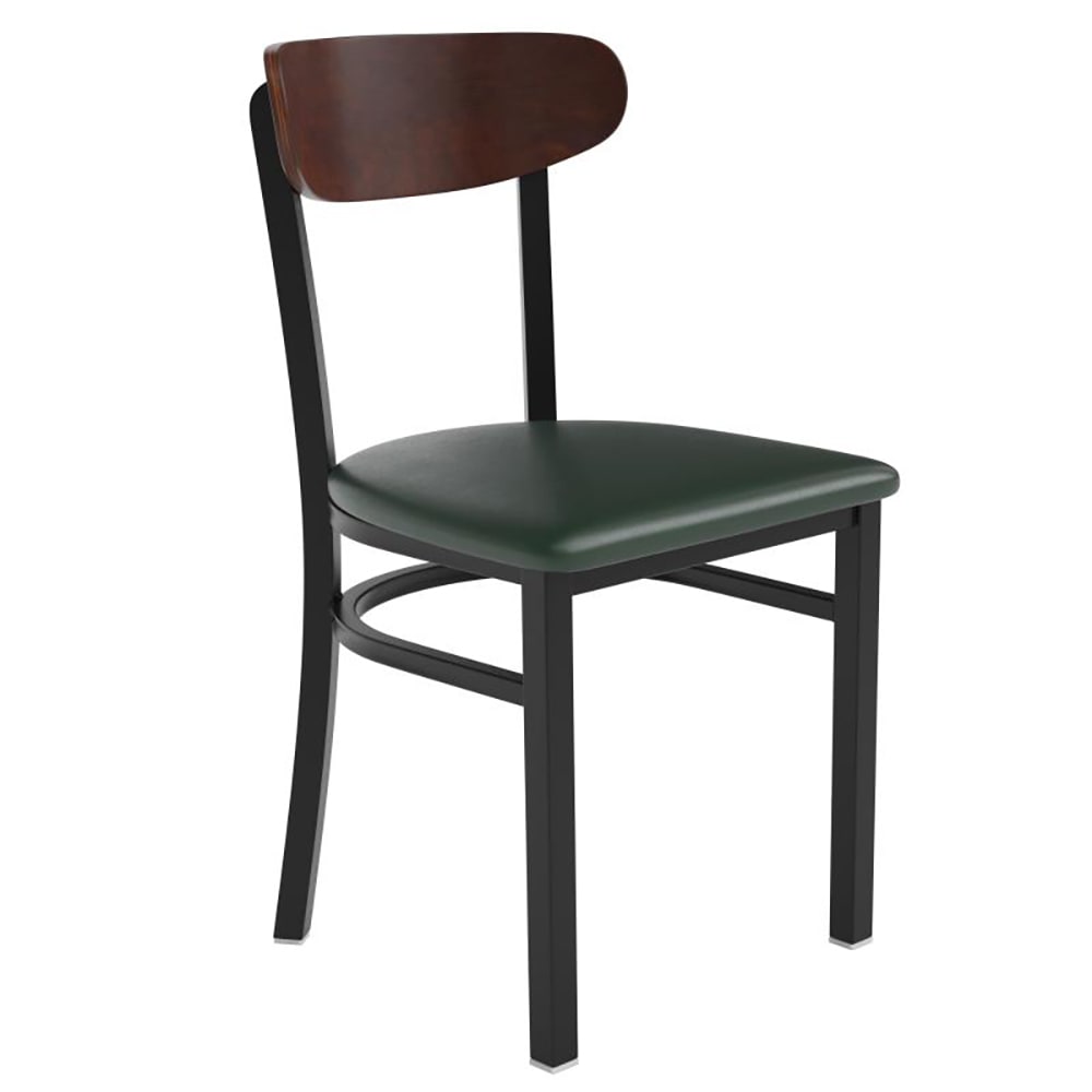916-XUDG6V5GNVWALGG Dining Chair w/ Solid Back & Green Vinyl Seat - Steel Frame, Black