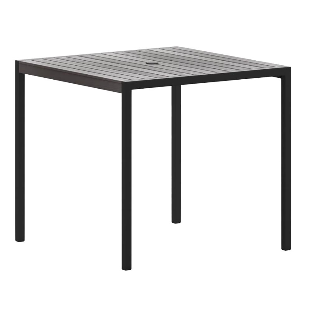 916-XUDGUH8100GYGG Rectangular Outdoor Dining Table w/ Umbrella Holder - Steel, Gray