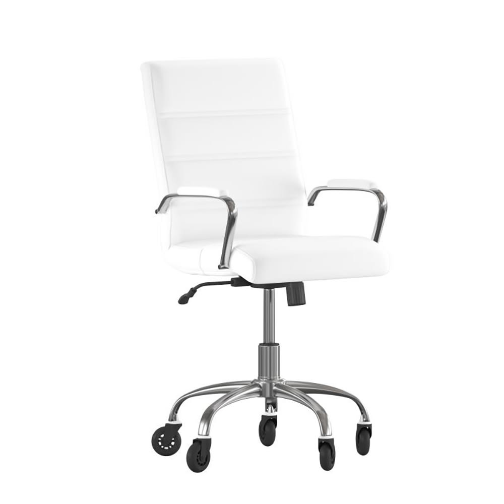 916-GO2286MWHRLBGG Swivel Office Chair w/ High Back - White LeatherSoft Upholstery, Chrome