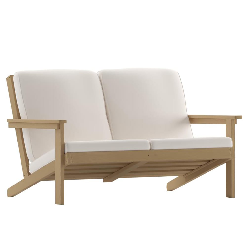 916-JJC14022BRGG Outdoor Adirondack Patio Loveseat - Cream Cushions w/ Natural Cedar Resin Frame