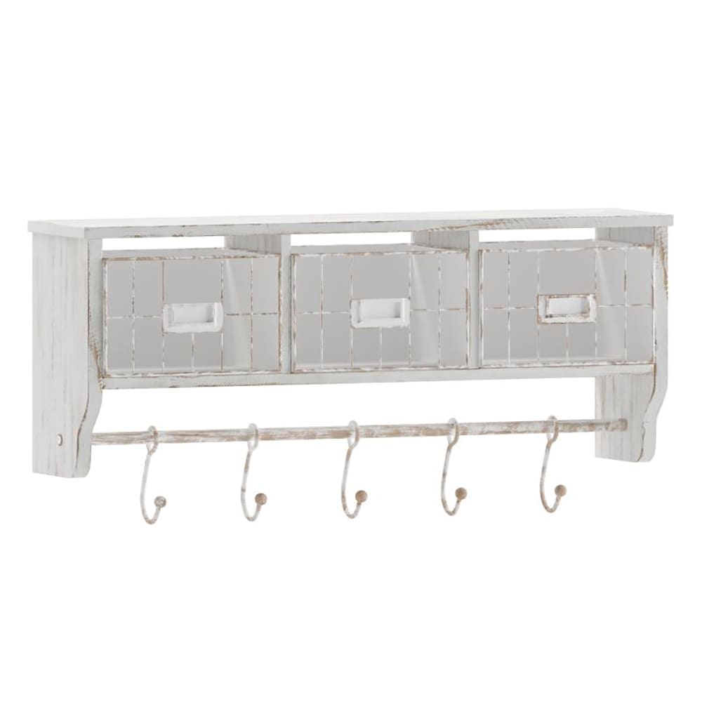 916-HFMHDGD8012315GG Wall Mount Storage Rack w/ Wire Baskets, 23 1/2" x 9 1/4", Pine Wo...