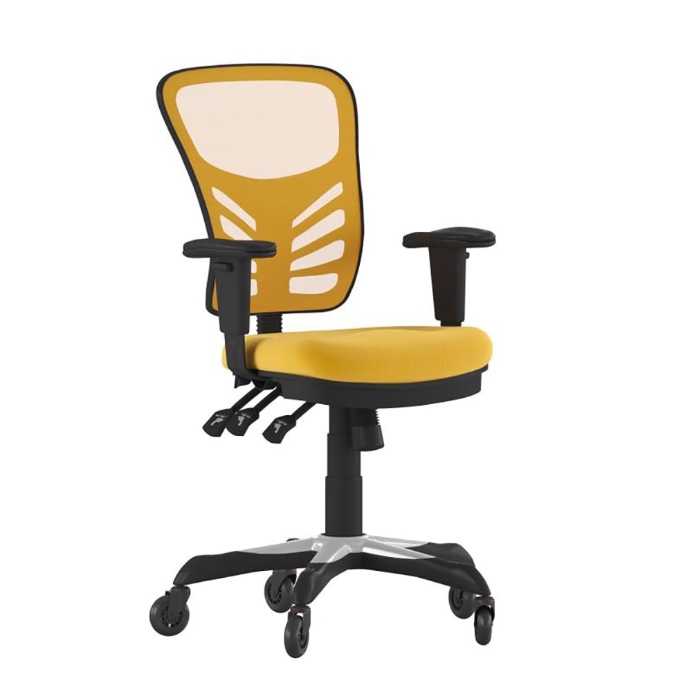 916-HL0001YELRLBGG Swivel Office Chair w/ Mid Back & Roller Wheels - Yellow Mesh Back & S...