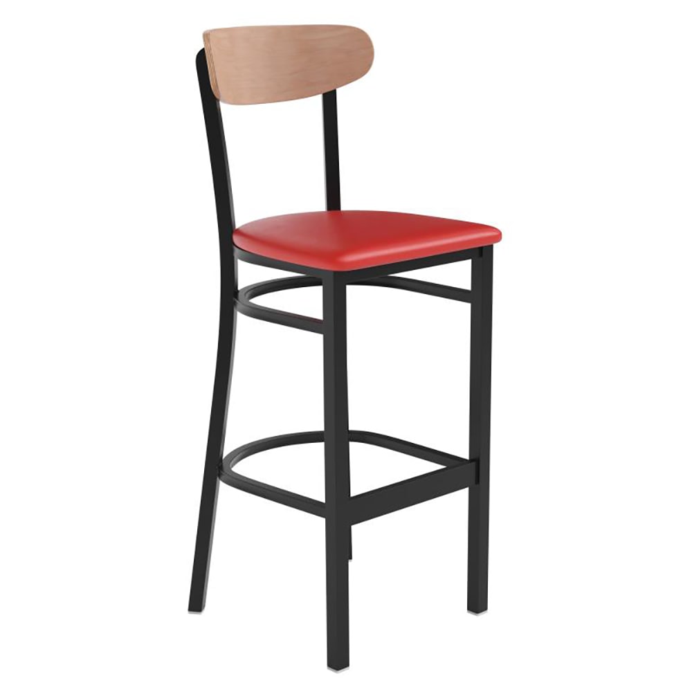 916-XUDG6V6RDVNATGG Bar Stool w/ Boomerang Back & Red Vinyl Seat - Steel Frame, Black