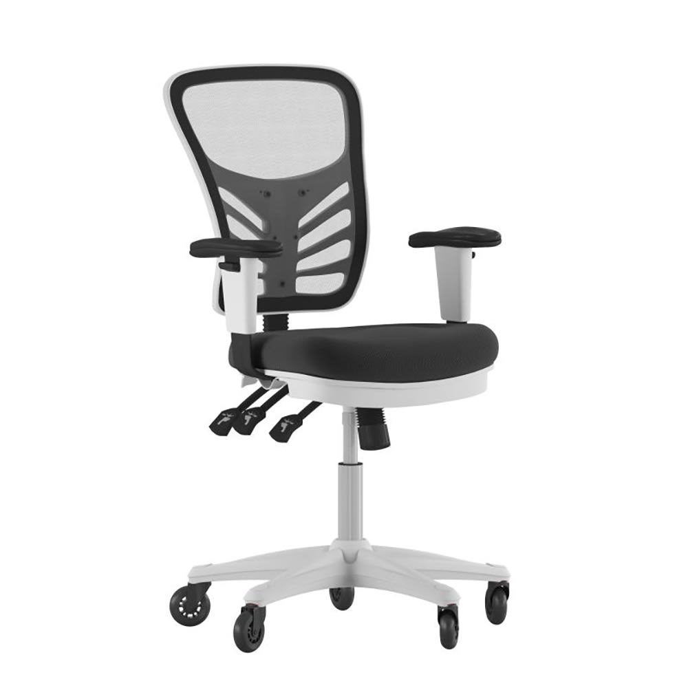 916-HL0001WHBKRLBGG Swivel Office Chair w/ Mid Back & Roller Wheels - Black Mesh Back & S...