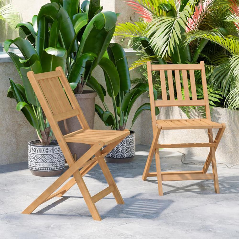 Flash Furniture THBC1244NATGG Folding Patio Bistro Chair w/ Slatted