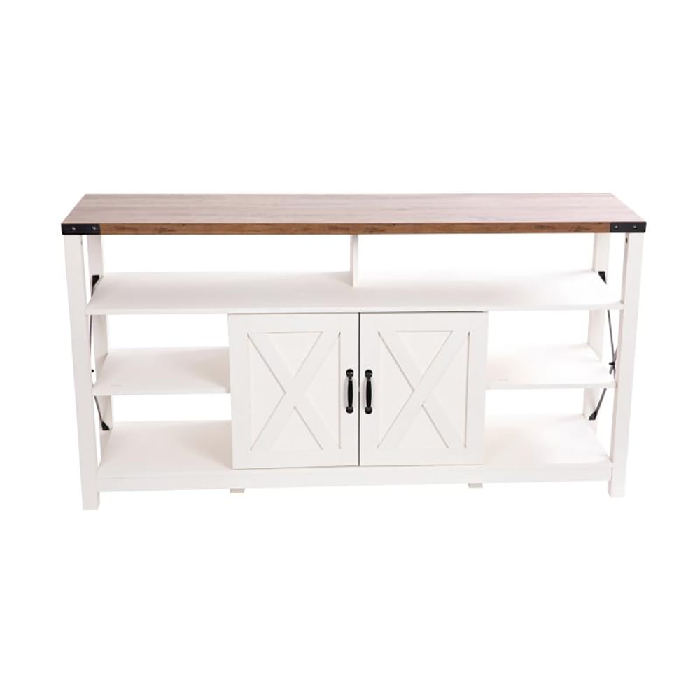 916-ZG025WHGG 60" TV Stand w/ Storage, White/Rustic Oak