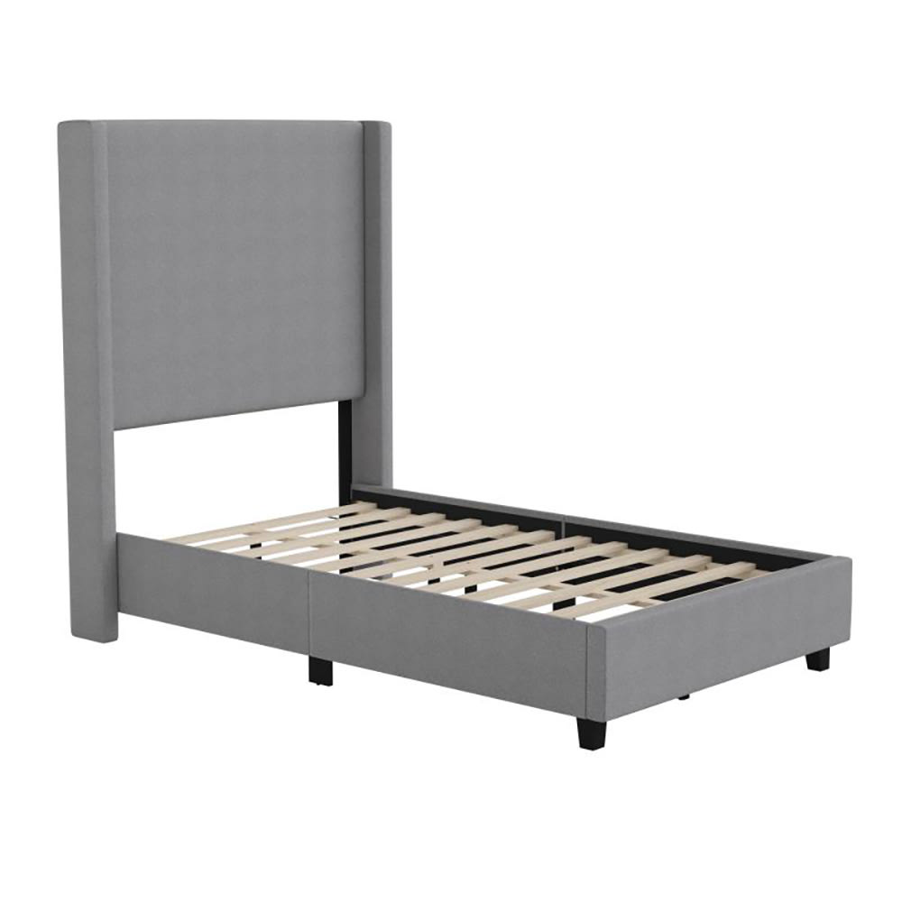 916-YK1077GYTGG Twin Size Platform Bed Frame w/ Wingback Headboard - Plastic, Gray