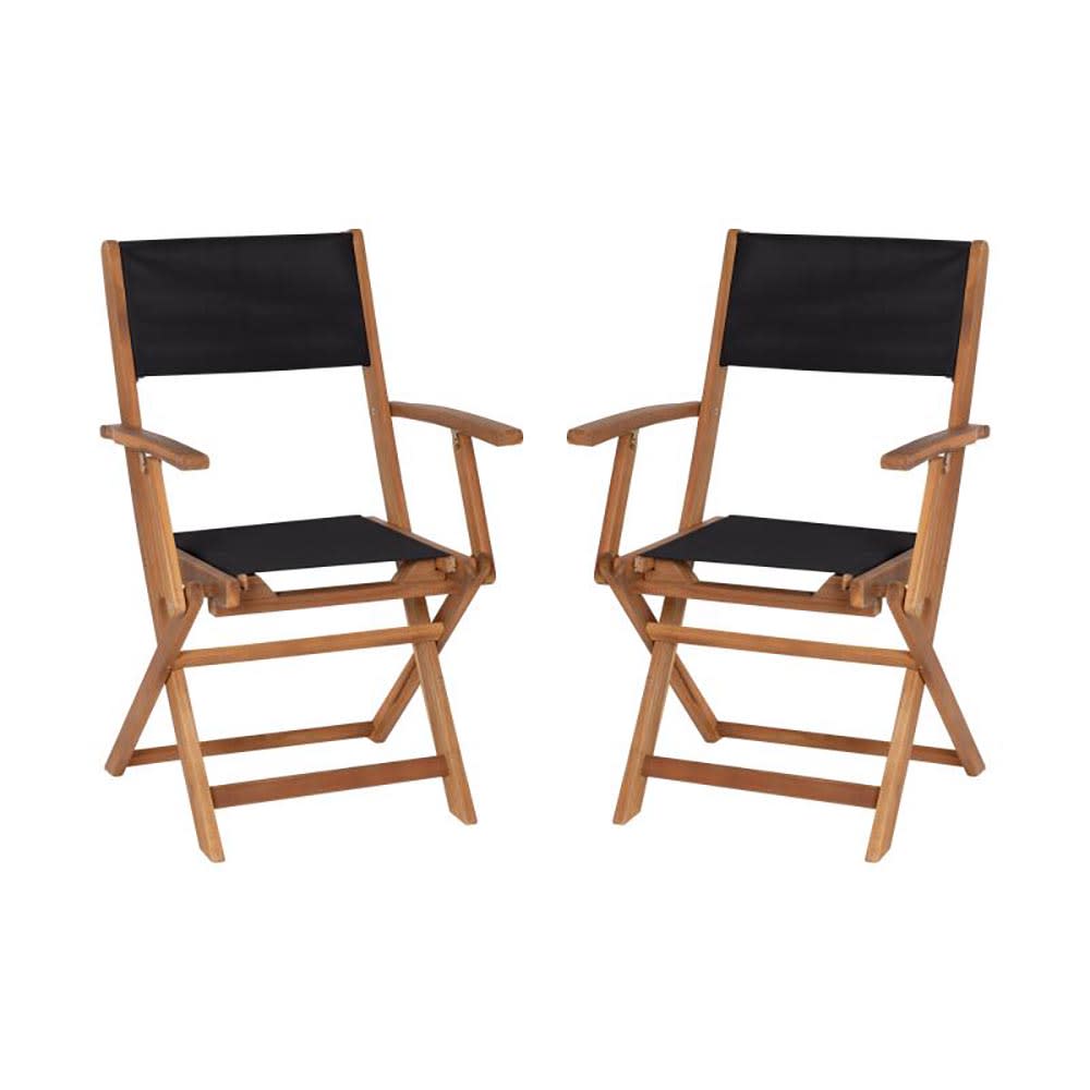 Flash Furniture THB-AC4854-NAT-GG Folding Patio Bistro Chair w/ Black Fabric Back & Seat - Acacia Wood Frame, Brown