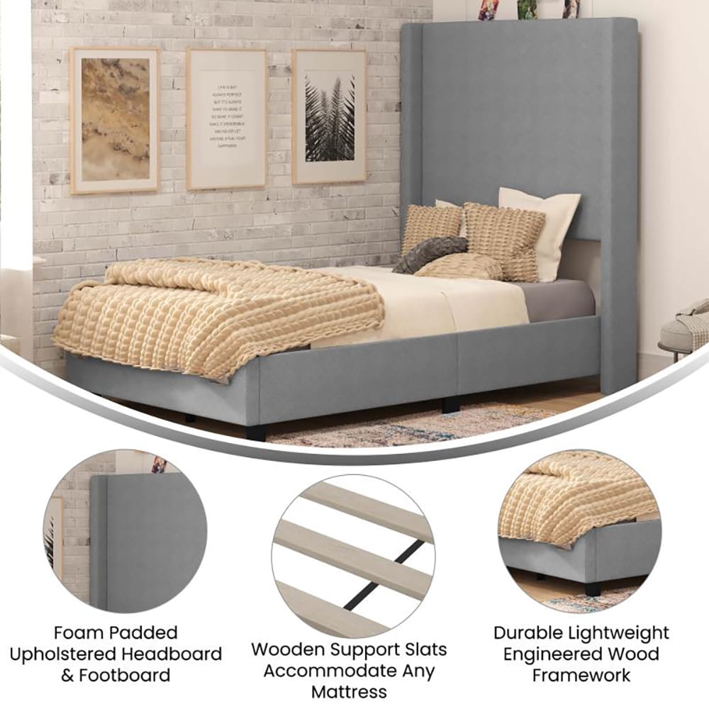 Flash Furniture YK-1077-GY-T-GG Twin Size Platform Bed Frame Flash Furniture YK-1077-GY-T-GG Twin Size Platform Bed Frame