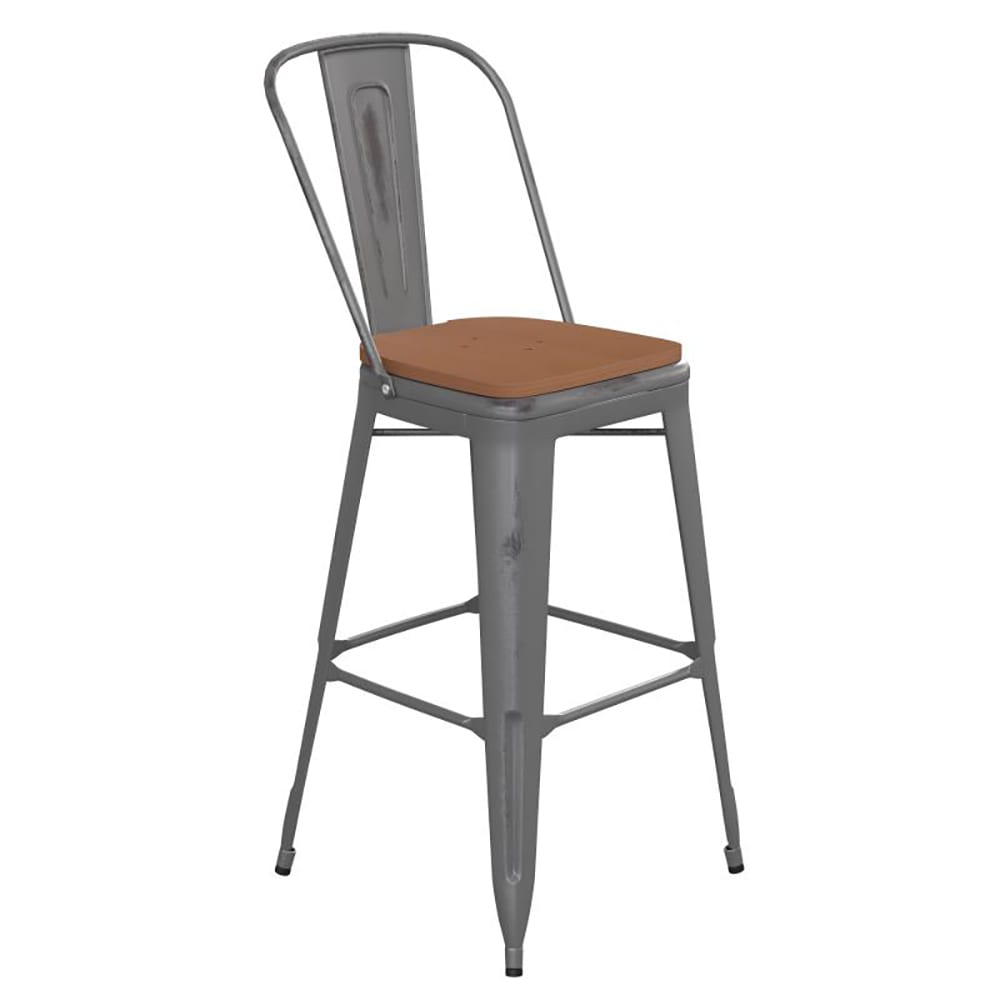 916-XUDGTP001B30PL1T Counter Height Stool w/ 30" Teak Wood Seat - Steel, Gray