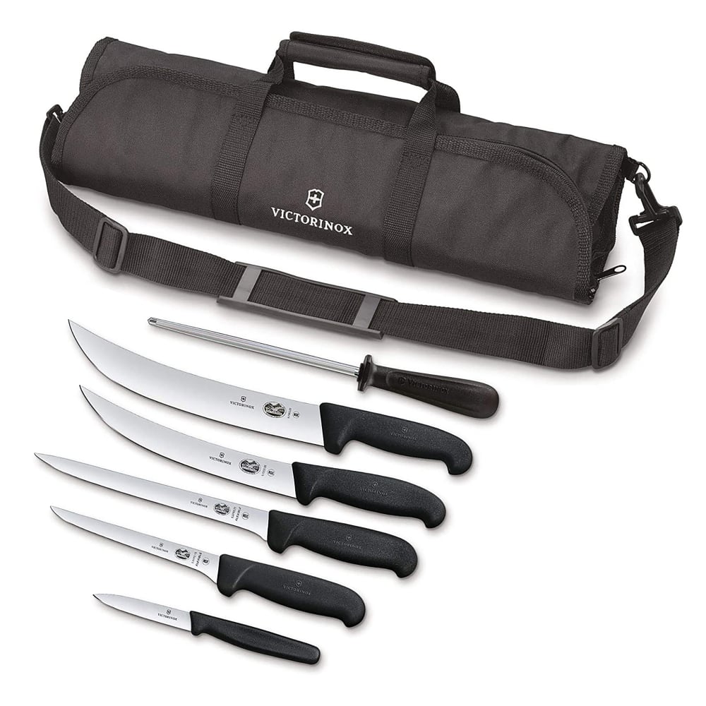 Victorinox - Swiss Army 7.4012-X11 7 Piece Fibrox Culinary Kit w/ (6) Knives & Roll Case, Stainless Steel Knife Set