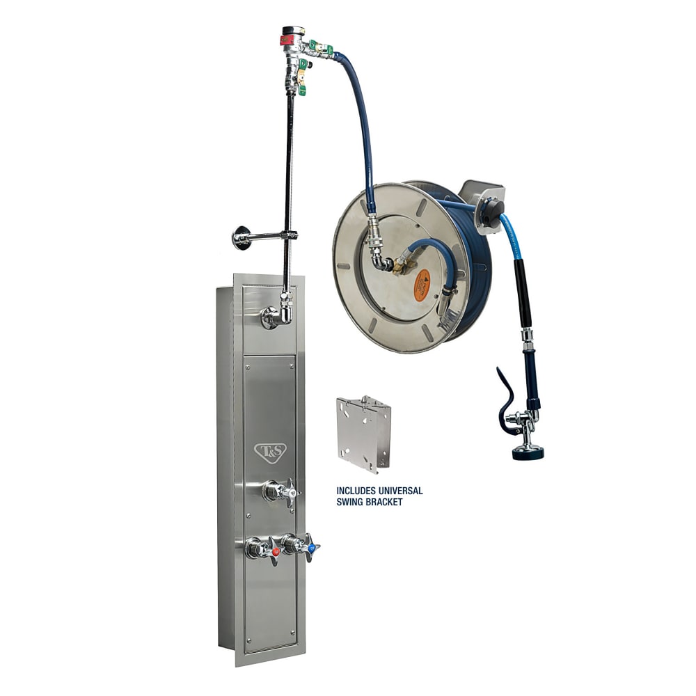 064-B7142U01WS7BC Recess -Mount Hose Reel Cabinet w/ Bottom Inlets & 50 Open Stainless Steel...