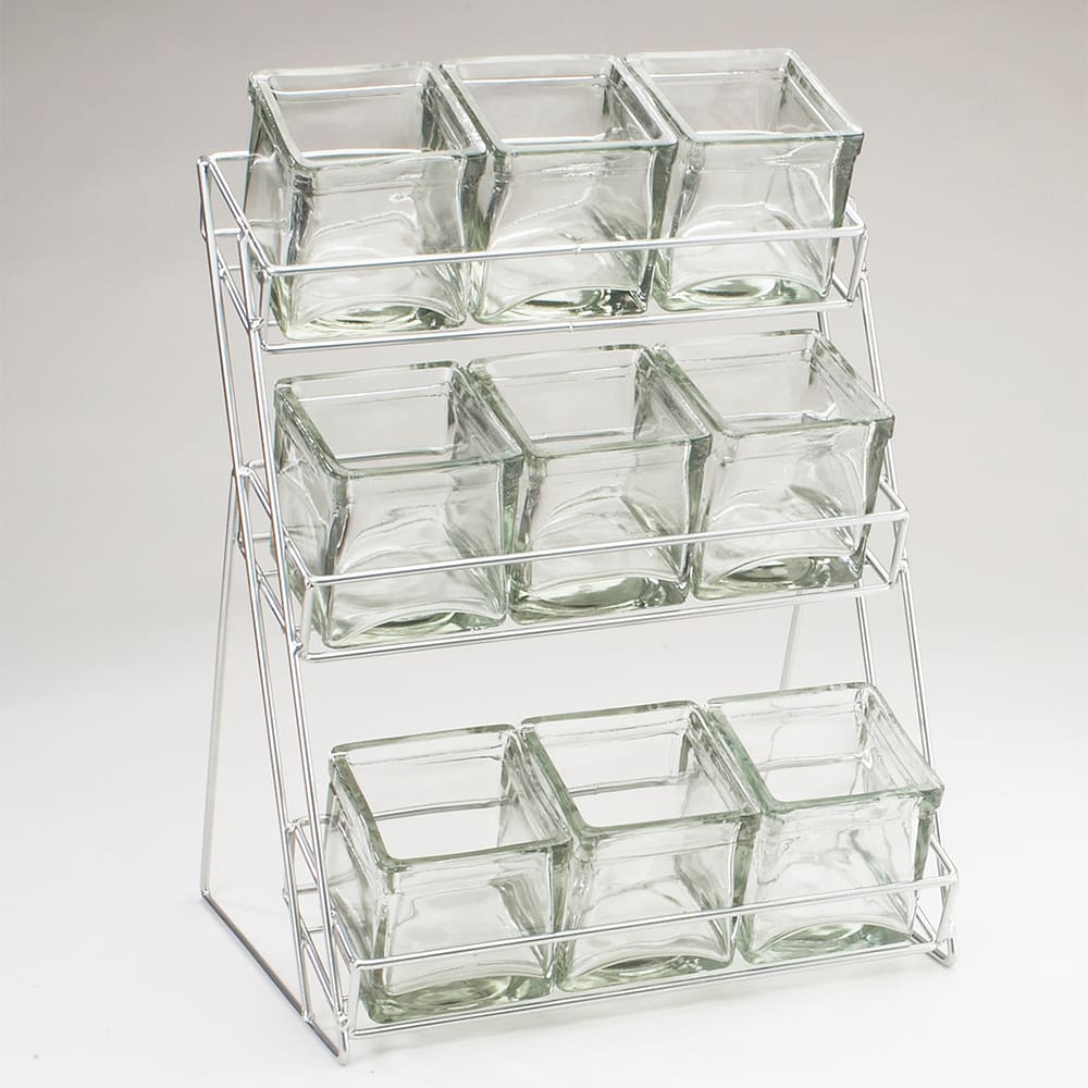 151-181239 Rectangular 9 Compartment Condiment Jar Display - Clear/Silver