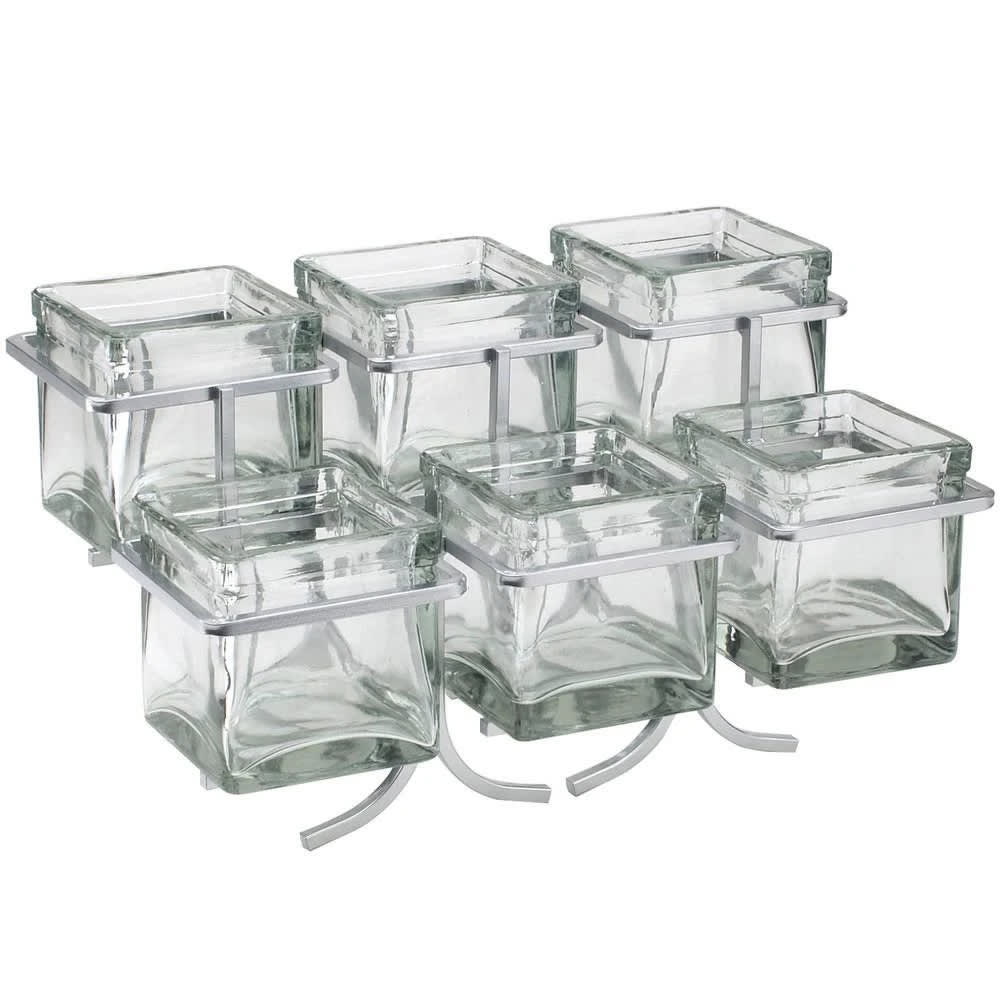 151-180939 Rectangular 6 Compartment Coffee/Tea Condiment Jar Display - Clear/Silver