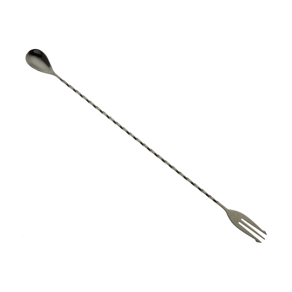 132-M37016BK 15 3/4" Bar Spoon w/ Fork End, Gun Metal Black