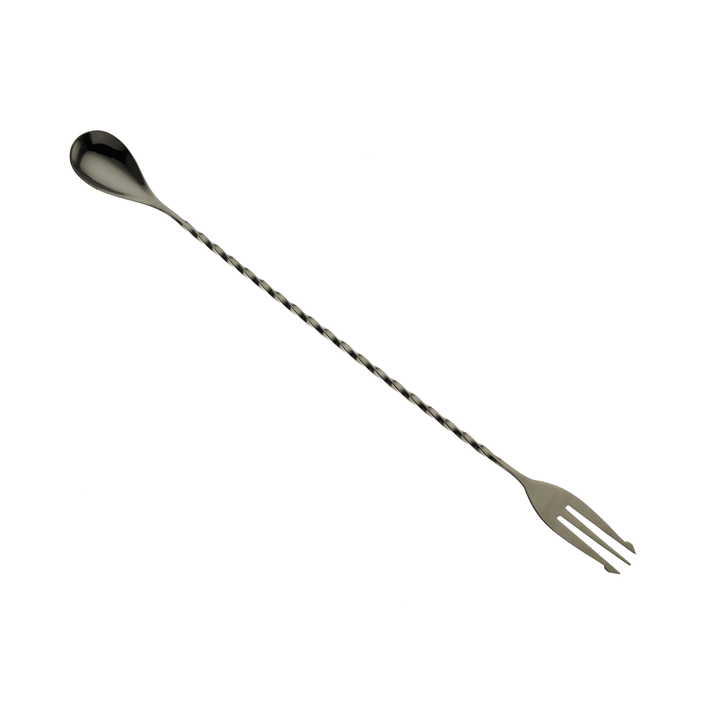 132-M37015BK 12 3/8" Bar Spoon w/ Fork End, Gun Metal Black