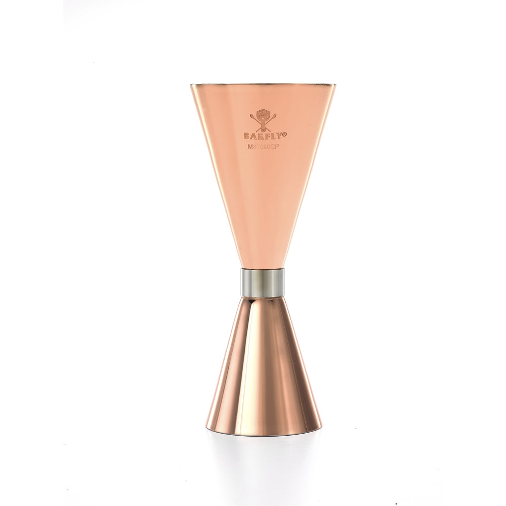 132-M37090CP Slim Style Jigger - 1 oz & 2 oz, Copper w/ Stainless Band