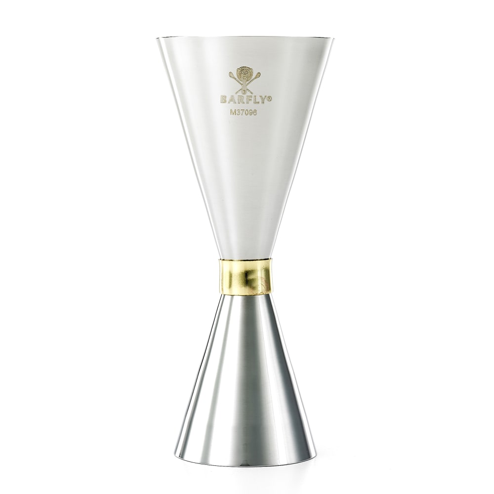 132-M37096 Slim Style Jigger - 1 oz & 2 oz, Stainless w/ Gold Band