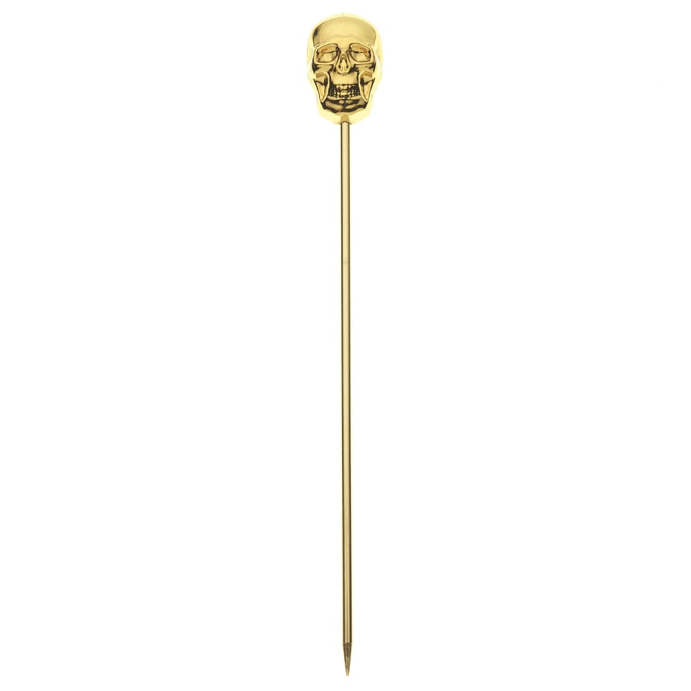 132-M37064GD 4 3/8" Cocktail Pick w/ Skull Top, Gold