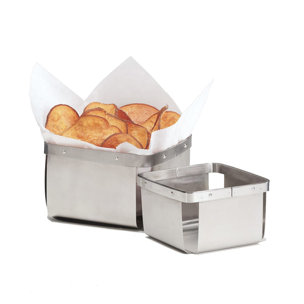 284-480848 5" Square Berry Basket - Stainless Steel