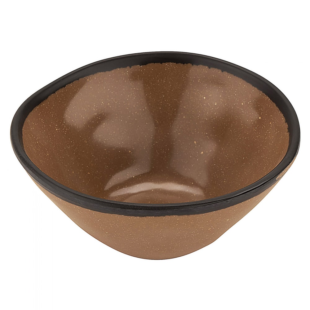 284-B80TP 8 oz Round Melamine Salad/Soup Bowl, Speckled Taupe w/ Black Trim