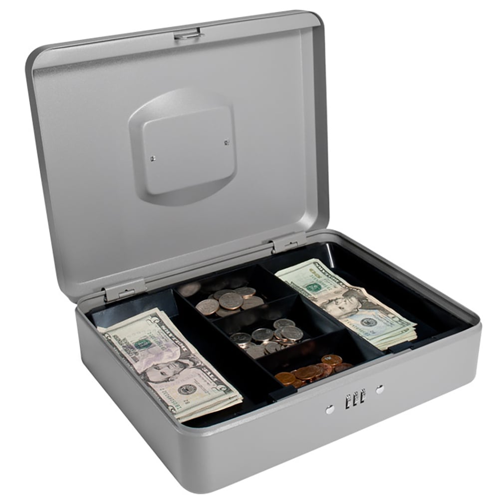 Barska Cash Box w/ Combination Lock - (5) Compartment Tray, Steel, Gray ...
