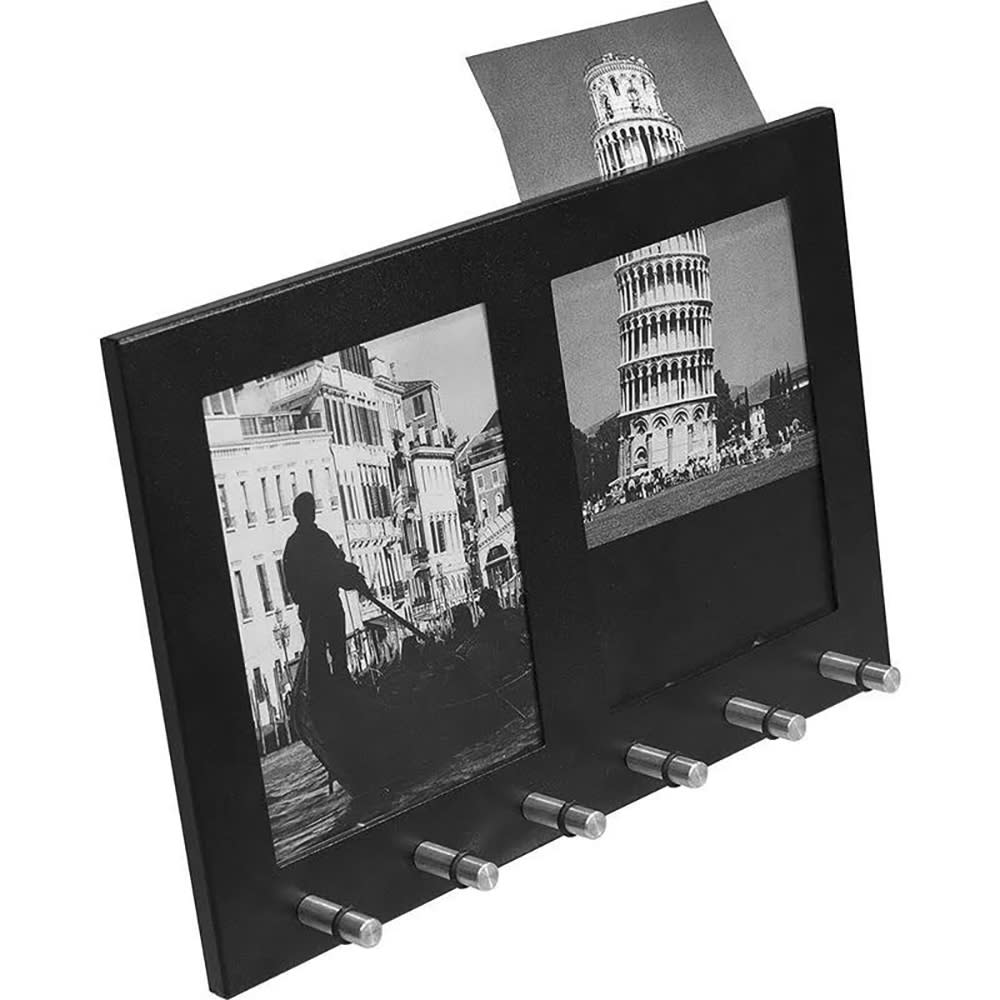 470-CB11804 Wall Mount Picture Frame w/ Key Holders, Steel, Black