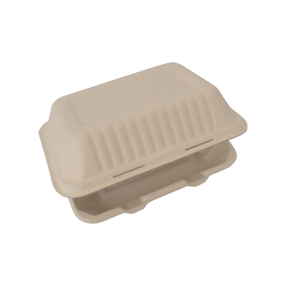 129-TGB96 Rectangular Sugar Cane 1 Compartment Hinged Container - 9"x6"x3"
