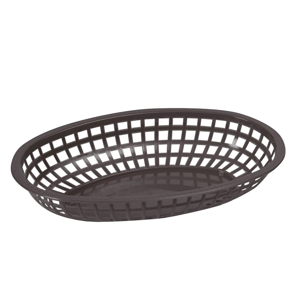 Winco POB-K Oval Fast Food Basket - 10 1/4" x 6 3/4" x 2", Heavy Duty Premium Plastic, Black