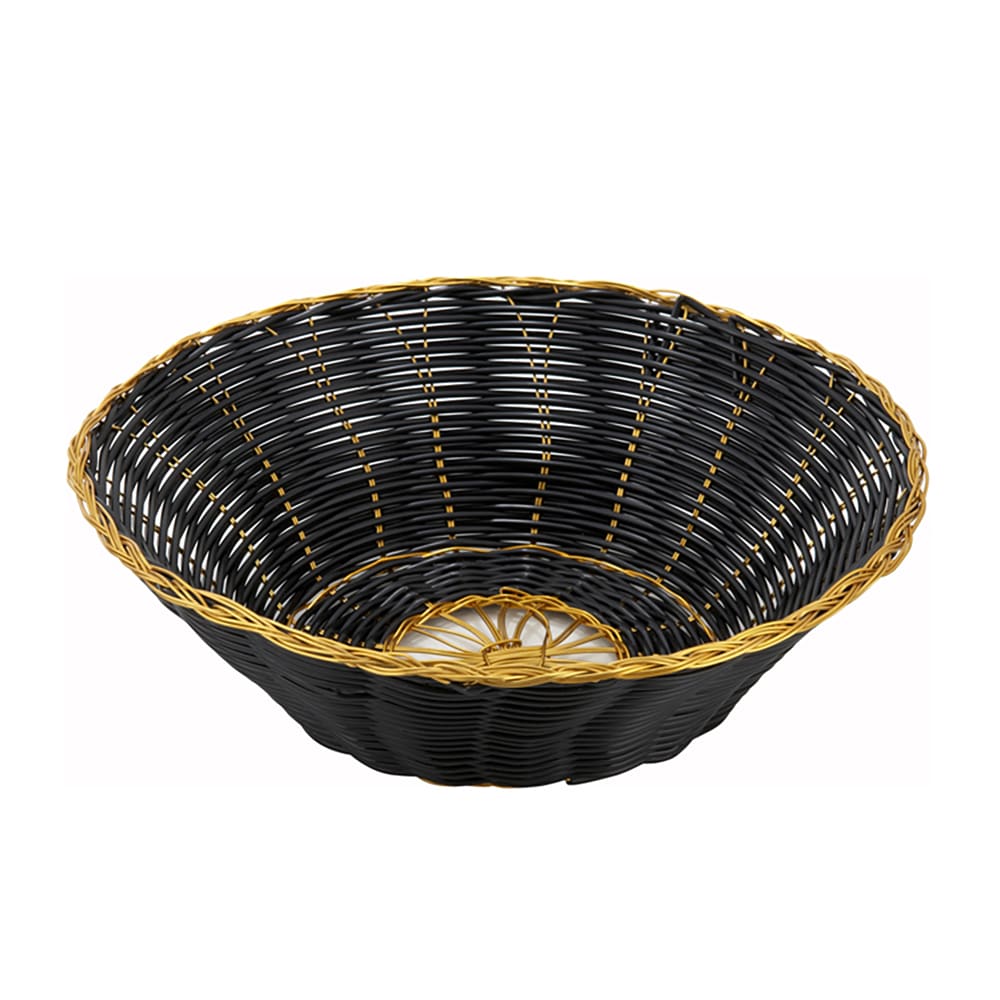 080-PWBK8R Round Woven Basket, 8 1/2" x 2 1/4", Black Vinyl w/ Gold Trim