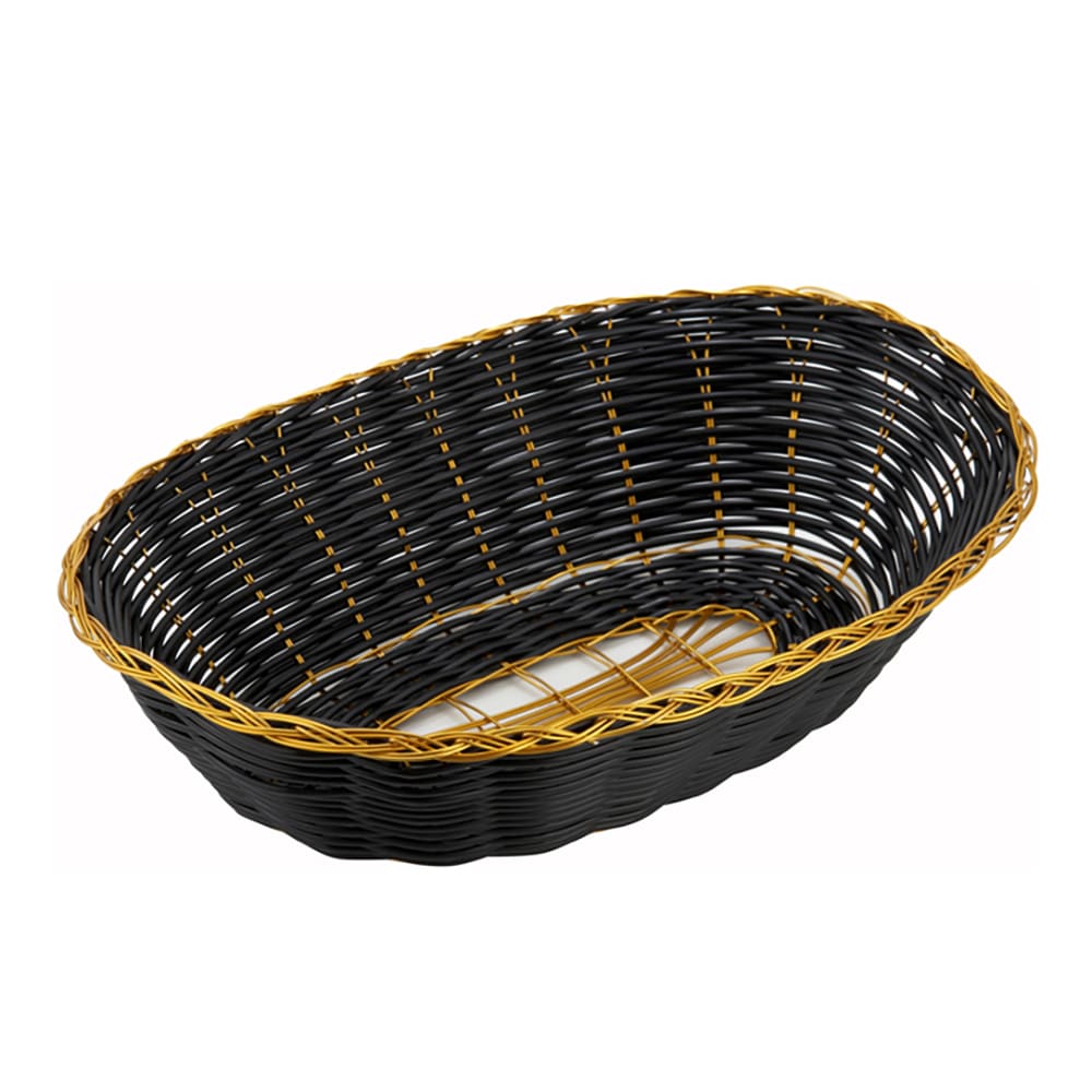 080-PWBK9V Oval Woven Basket, 9" x 7" x 2 3/4", Black Vinyl w/ Gold Trim