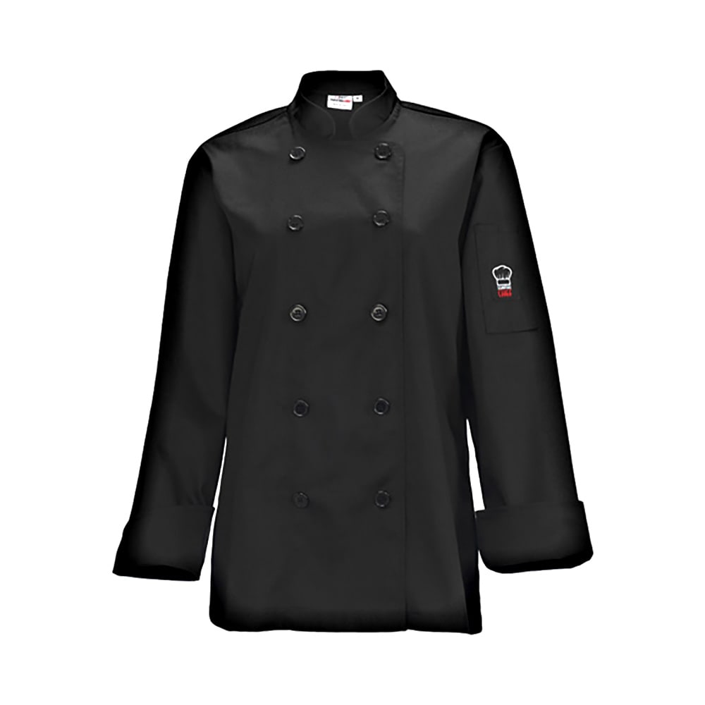 080-UNF7KL Beacon Women's Chef's Jacket w/ Long Sleeves - Poly/Cotton, Black, Large