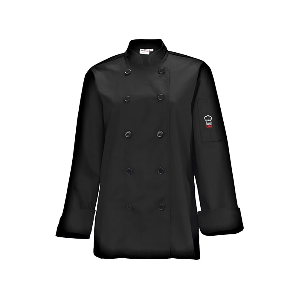 080-UNF7KM Women's Signature Chef™ Long Sleeve Chef Jacket - Medium, Black, Poly-Cotton